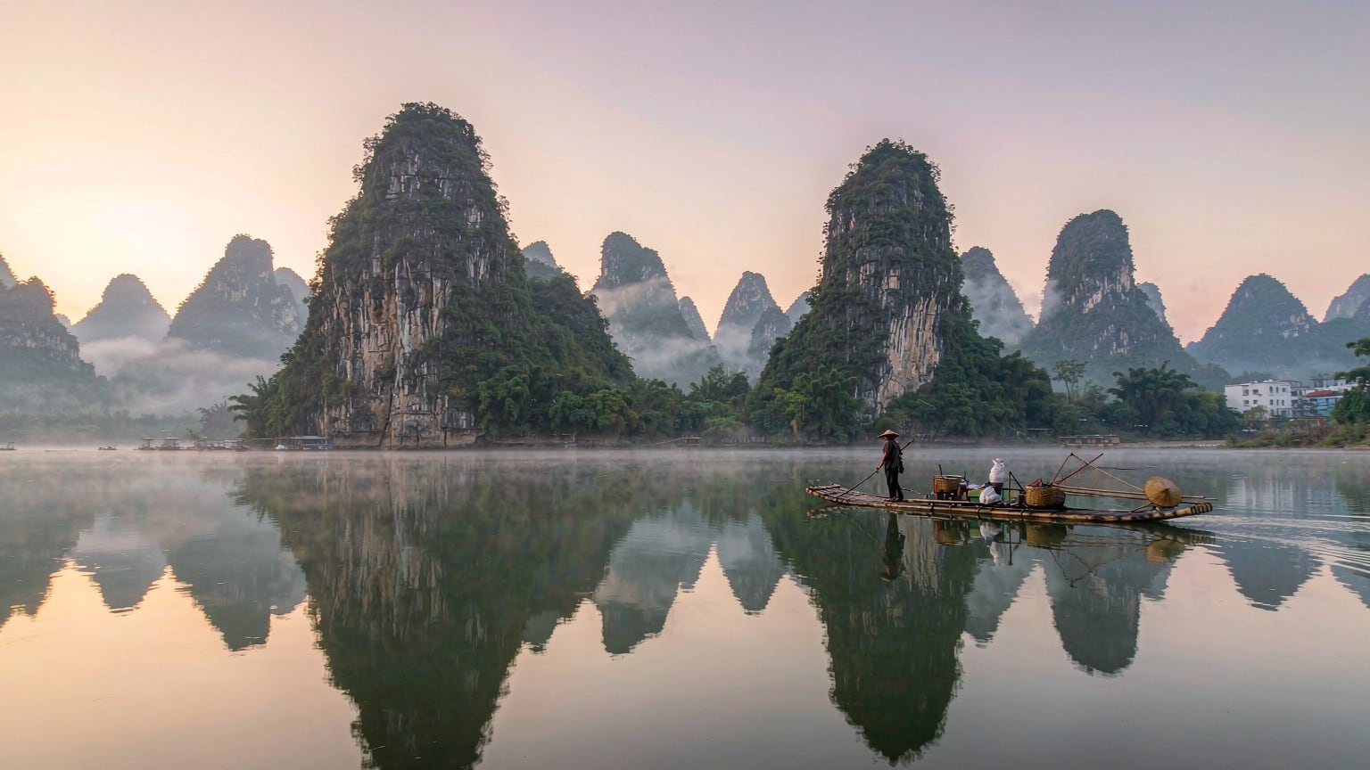 Karst peaks rising from the Li River near Guilin