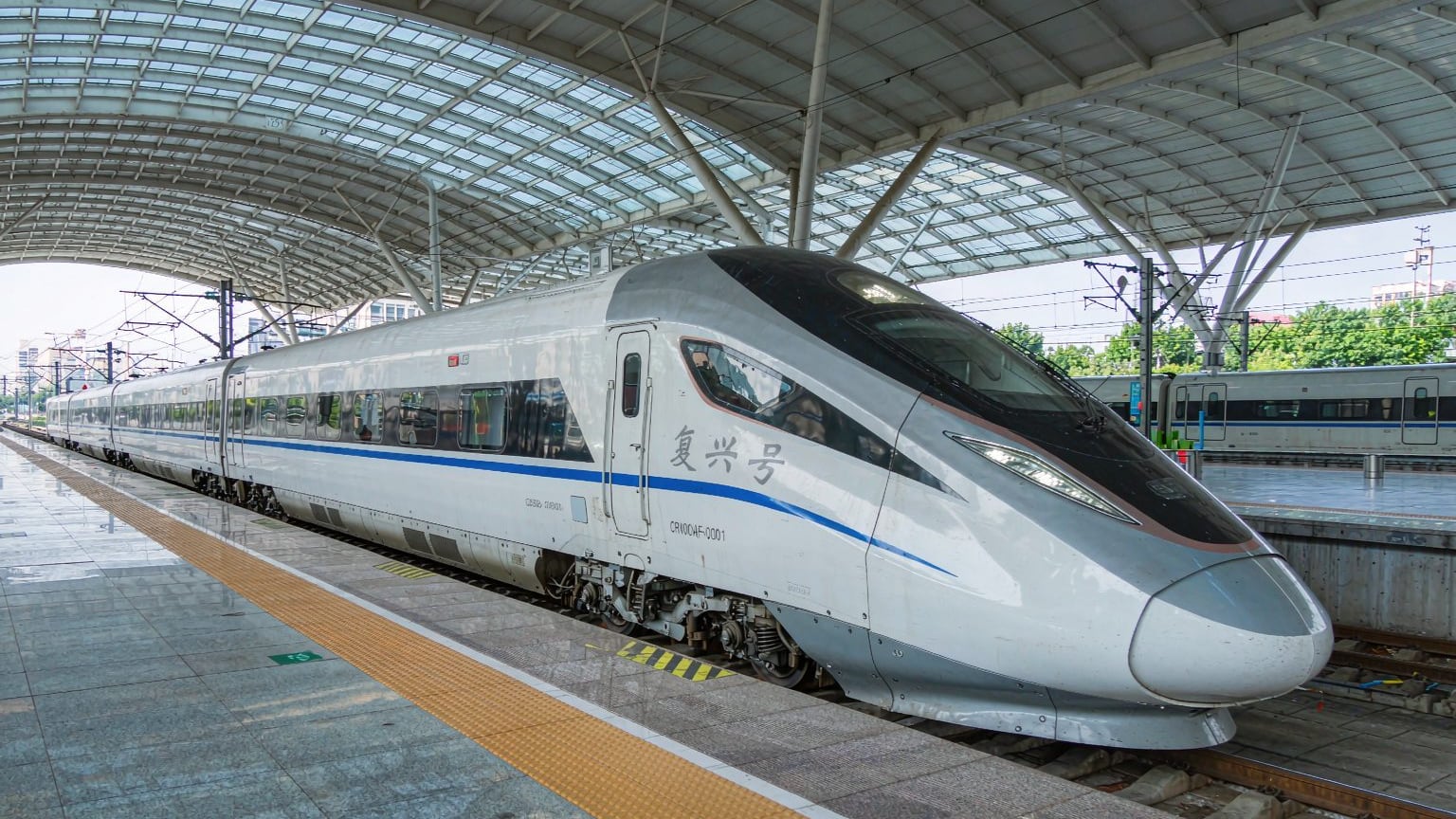 A Chinese high-speed train at a station platform