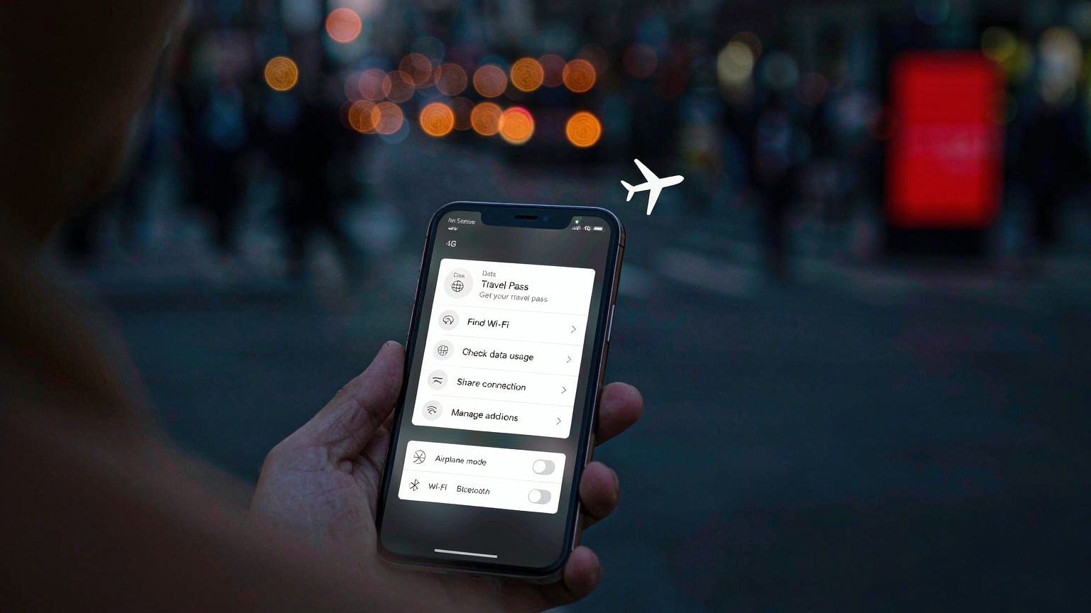 A phone showing a mobile data connection abroad